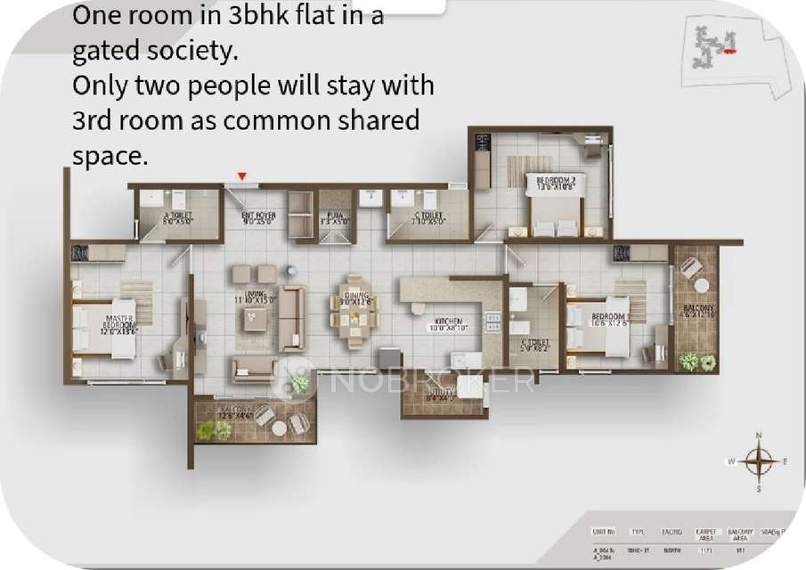 Single Room for Male In 3 BHK  In Concorde Auriga In Medahalli