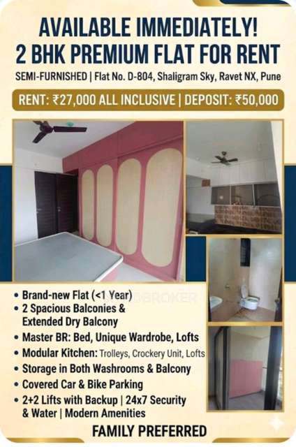 2 BHK Flat In Shaligram Sky for Rent  In Kiwale, Ravet