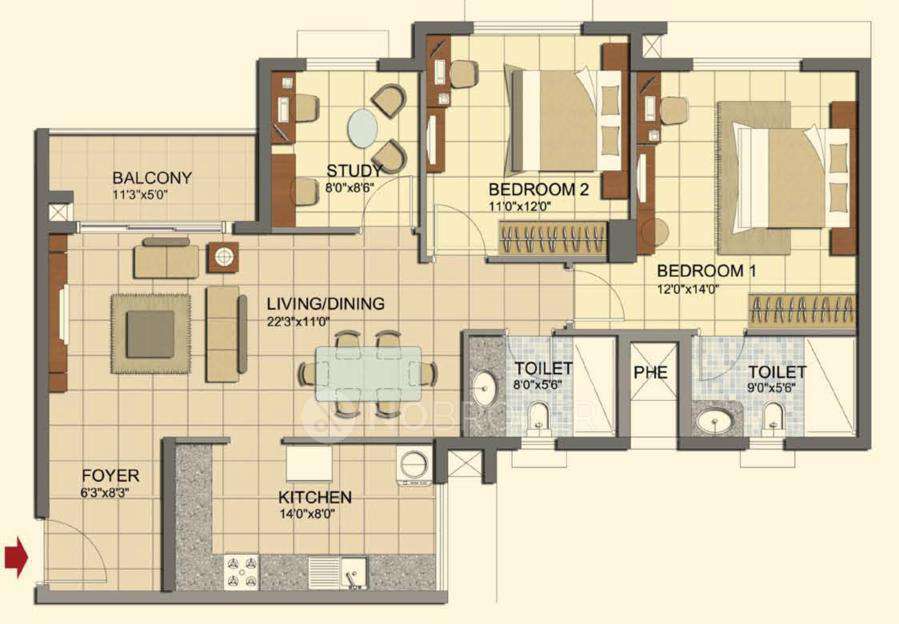 2 BHK Flat In Prestige Lakeside Habitat For Sale  In Whitefield