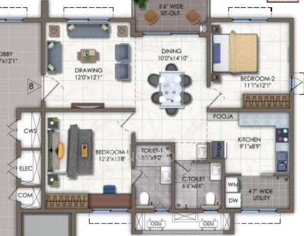 2 BHK Flat In Vertex Viraat For Sale  In Miyapur