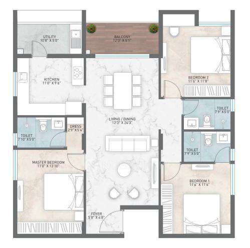 3 BHK Flat In Navanaami Courtyard Of Life For Sale  In Sarjapur