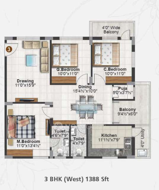 3 BHK Flat In Rain Tree Abode Apartments For Sale  In Lingampally