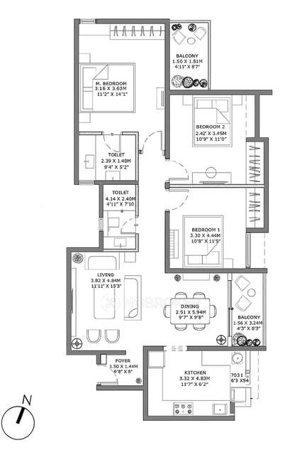 3 BHK Flat In Assetz 63 Degree East, Kodathi Village For Sale  In Assetz 63 Degree East Tower E