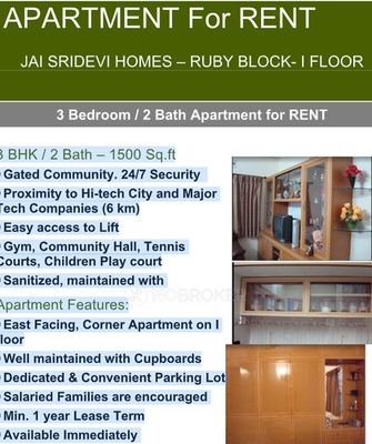 3 BHK Villa In Jai Sri Devi Homes Lavender, Miyapur for Rent  In Old Hafeezpet