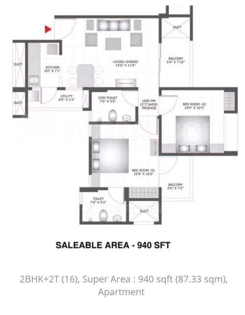 2 BHK Flat In Bcc Central Tower, Indraprashtha Yojna For Sale  In Indraprashtha Yojna