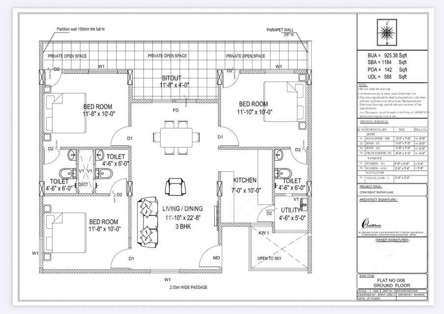 3 BHK Flat In Confident Snow Flake Pvt for Rent  In Dommasandra