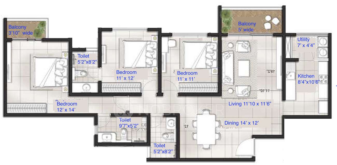 3 BHK Flat In Eden Park At The Prestige City For Sale  In Sarjapura