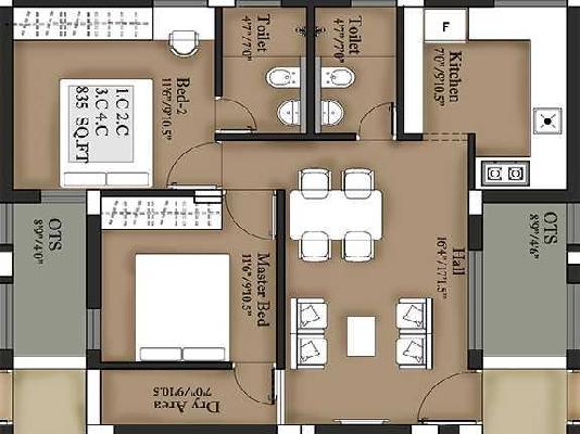 3 BHK Flat In Sreshta Greenways  For Sale  In R A Puram