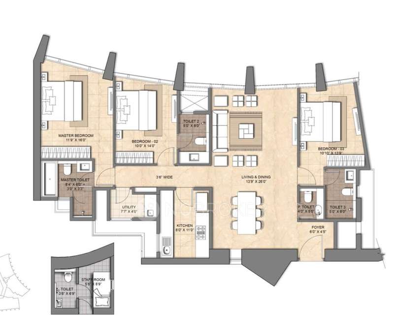 3 BHK Flat In Lodha Adrina for Rent  In Worli