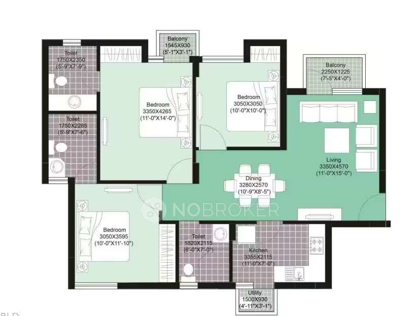 3 BHK Flat In Unitech Uniworld Garden 2, Sector 47 for Rent  In Sector 47