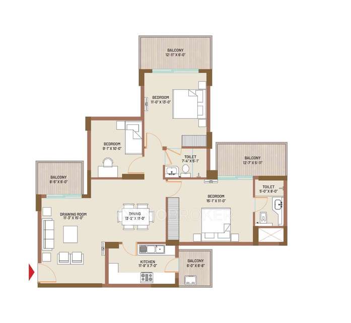 3 BHK Flat In County Landcraft The Center Court for Rent  In Sector 88a