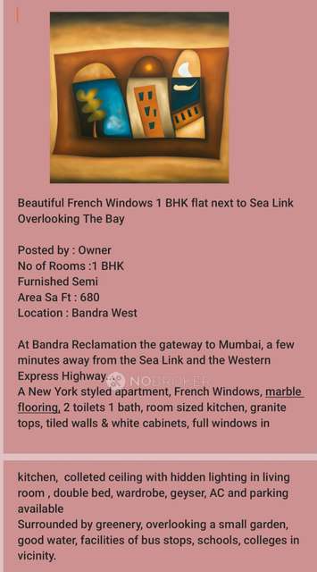 1 BHK Flat In Samudra Darshan , Bandra West for Rent  In Bandra West